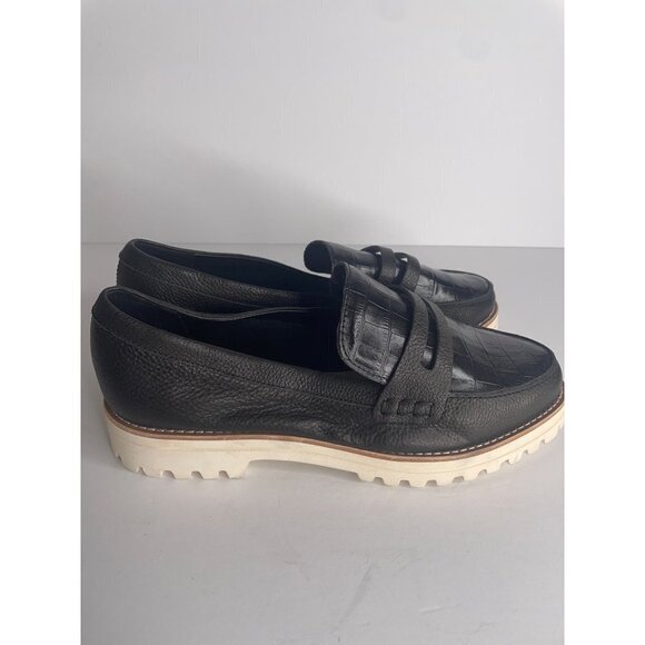 Dolce Vita Black Croc-Embossed Loafers with Cream Sole - Picture 3 of 8